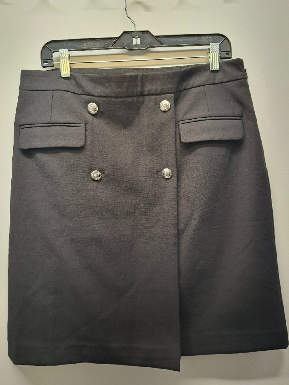 Talbots Short Black A-Line Skirt with Silver buttons